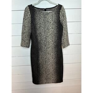 St. John Sz 8 (Medium) Black & Tan Reptile Below Knee Dress 3/4 Sleeve Slimming